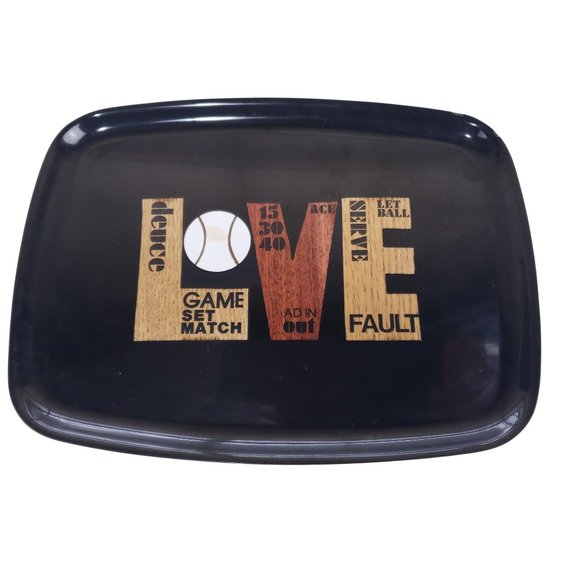 Vintage Couroc Love Tennis Tray Inlaid Wood Oval 12.75 x 9.5 Mid Century Modern - Picture 1 of 8
